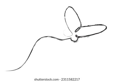 simple crayon or chalk effect line art single or one continuous fly butterfly 
