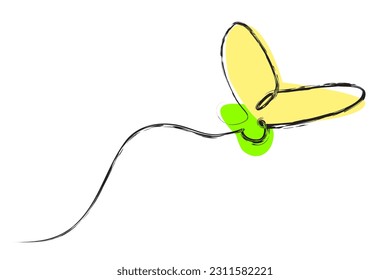 simple crayon or chalk effect line art single or one continuous fly butterfly 
