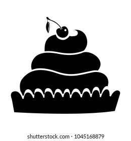 Simple cream pasty icon with cherry on top. Bakery food vector symbol