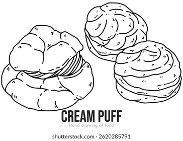 Simple cream puff sketch hand drawn, line art, coloring page, easy to edit