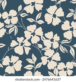 simple cream tonal floral pattern vector on the blue background