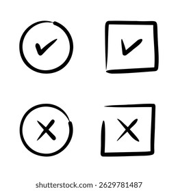 Simple and creative black cross and check mark icon illustration