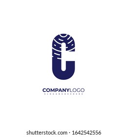 simple creative blue modern C logotype technology design concept with line pattern isolated on white background