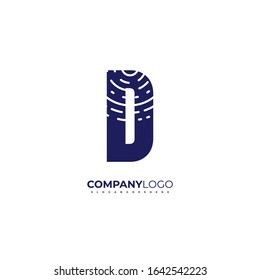 simple creative blue modern D logotype technology design concept with line pattern isolated on white background