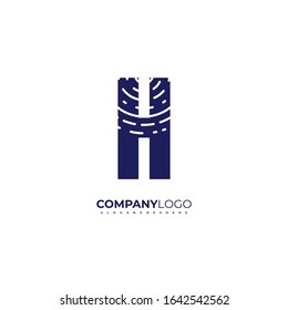 simple creative blue modern H logotype technology design concept with line pattern isolated on white background