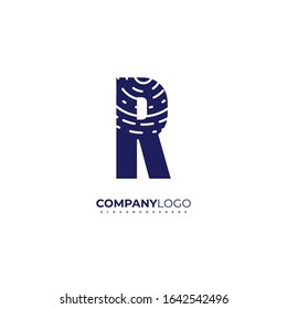simple creative blue modern R logotype technology design concept with line pattern isolated on white background