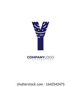 simple creative blue modern Y logotype technology design concept with line pattern isolated on white background