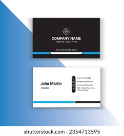 tarjeta de presentación creativa simple en color blanco y negro azul , plantilla de diseño de vectores de tarjeta visitadora minimalista 