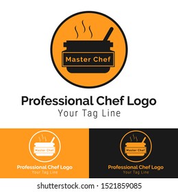 Simple creative chef logo, Logo illustration of chef with hat and kitchen material. Can be used for restaurant , chef , id card, neon box and cooking logo
