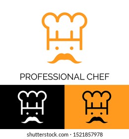 Simple creative chef logo for restaurant owner, and mobile app icon. Vector illustration of chef's hat. Can be used for restaurant, chef,  id card, neon box and cooking logo.