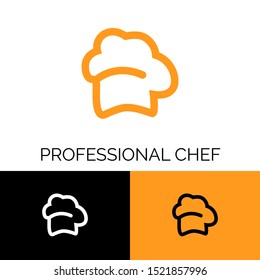 Simple creative chef logo for restaurant owner, and mobile app icon. Vector illustration of chef's hat. Can be used for restaurant, chef,  id card, neon box and cooking logo.