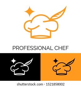 Simple creative chef logo for restaurant owner, and mobile app icon. Vector illustration of chef's hat. Can be used for restaurant, chef,  id card, neon box and cooking logo.