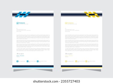 Sencillas plantillas de negocio de membrete abstractas y coloridas creativas para su proyecto. diseño limpio e ilustración vectorial, tempalo de membrete con azul claro y amarillo