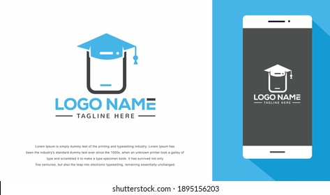 Simple creative Digital graduation 
 cap with mobile shape logo design concept suitable for company logo, print, digital, icon, apps, and other marketing material purpose