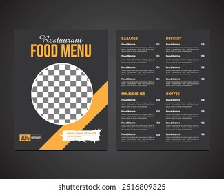 Simple creative double sided restaurant food menu modern design layout with food image space, special offer food menu vector editable template print design