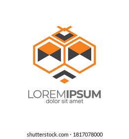 Plantilla de logotipo de abejas melíferas geométricas simples y creativas