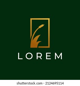 Simple and Creative Grass Cattail inside A box Square Logo Design Ideas