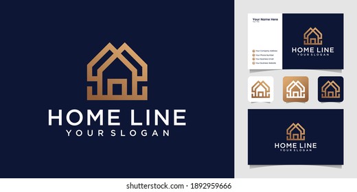 Simple creative home with stylish line logo template and business card