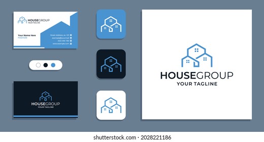 Simple creative house group logo and business card design inspiration template