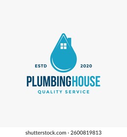 Simple creative house Plumbing logo vector with water drop and house