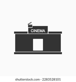 Sencillo diseño creativo de iconos del cine en blanco y negro. un lugar donde puedes ver películas con amigos, familiares o parientes que pasan tiempo. pantalla grande y sonido de auge en una sala insonorizada