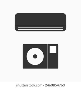 Simple creative icon design of home appliance in black and white bw. Instrument machine electrical device equipment for a particular use function job. flat ac air fan eps cool cold room with outdoor