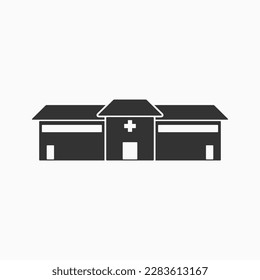 Simple creative icon design of hospital in black and white. 
a place where sick people are treated to get well, there are doctors, nurses, medicine, therapy. can be visited by relative, family, friend