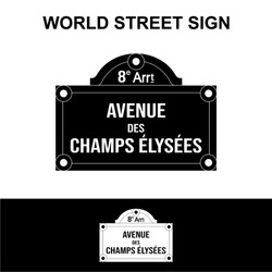 Simple Creative Icon Design Of World Street Sign In Black And White Bw Eps. A Home Place Where People Live Grow Vacation Stay. Avenue Des Champs Elysees, Theatres, Cafes, Luxury Shops, Tour De France