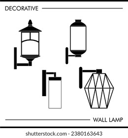 Simple creative icon flat design eps of decorative idea glass lamp in black and white bw. electric decor lighting devices, stick both inside and outside the house. old age style victorian or asia era