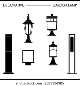 Simple creative icon flat design eps of decorative idea glass lamp in black and white bw. electric decor lighting devices, stick both inside and outside the house. old age style victorian or asia era