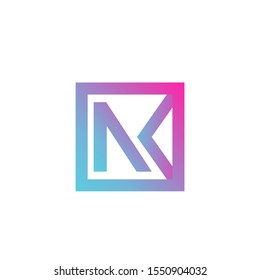 Simple, creative initial NK logo design in a grid with a cool gradient color
