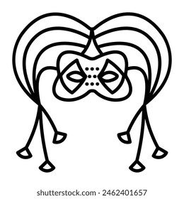 Simple and creative jester masquerade mask, harlequin costume part, single vector black line illustration