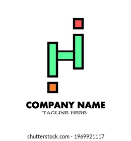 Simple creative letter H and i logo with tosca, green, red, and orange. Design logo for your brand and company name.