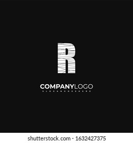 simple creative line patterned R logo letter design concept in white isolated on black background, vector illustration.
