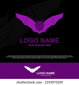Simple creative logo animal with flapping purple black dark Bat concept for your company. nocturnal and life at night, ultrasonic hearing and quite scary. full of mystery with thin wing skin to fly