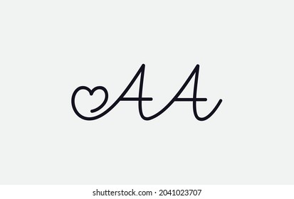 Einfaches und kreatives Liebeszeichen. Liebeslogo. Herzsignierlogo auf Doppelbuchstabe AA
