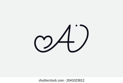 Señal de amor simple y creativa. logotipo de amor. logotipo de signo de corazón por carta de Ai