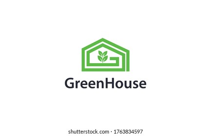 Simple and creative natural green house for logo designs vector	
