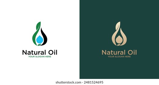 Diseño simple y creativo del logotipo del aceite de la naturaleza con el concepto moderno, Vector premium