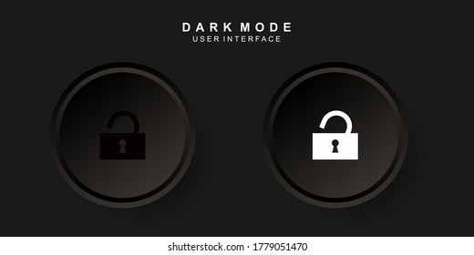 Simple Creative Padlock Open User Interface in Neumorphism Design. Simple, modern and minimalist. Smooth and soft 3D user interface. Dark mode. For website or apps design. Icon Vector Illustration.