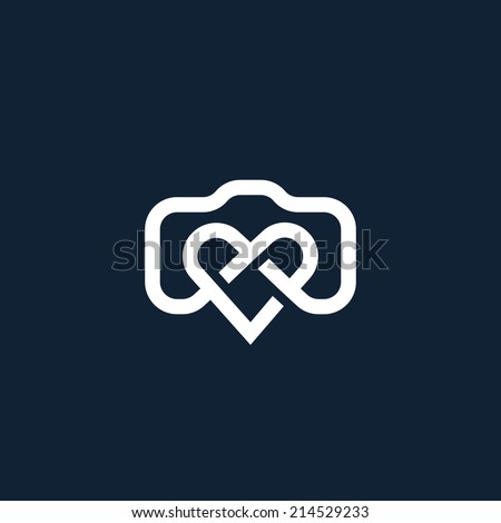 Simple creative photographer symbol, icon, logo consisting of camera and heart shapes