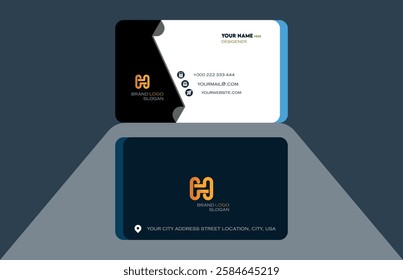 simple creative professional business card design, black, white, visiting card design, vector layout, illustration