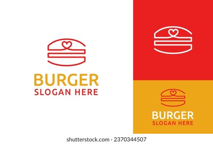 Simple Creative Retro Hamburger Burger with Love Heart in Bread Sandwich Gourmet Logo Branding Template