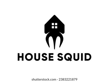 simple creative squid house logo design vector