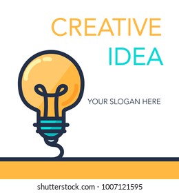 Simple Creative Success Idea Banner. Innovation symbol. Light bulb sign. Design element for business startup, technology, science. Concept of invention, study, imagination and creativity. Vector