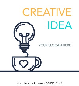 Simple Creative Success Idea Banner. Innovation symbol. Light bulb and cup. Design element for business startup, technology, science. Concept of invention, study, imagination and creativity. Vector