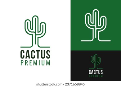 Simple Creative Tall Saguaro Prickle Cactus Tree Western Desert Logo Design Branding Template