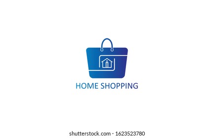 simple creative unique home shopping Online logo concept design template vector icon with the illustration of a bag or trolley and a house