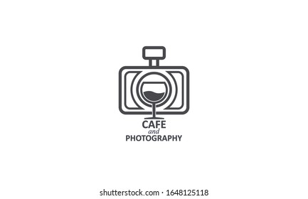 simple creative unique monoline logo templae vector icon camera with stein or glass, a mix between cafe and photography