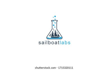 simple creative unique sailing ship in a laboratory tube, as a symbol of experiment or research in and about ships, modern flat icon style design logo template Vector illustration eps 10.